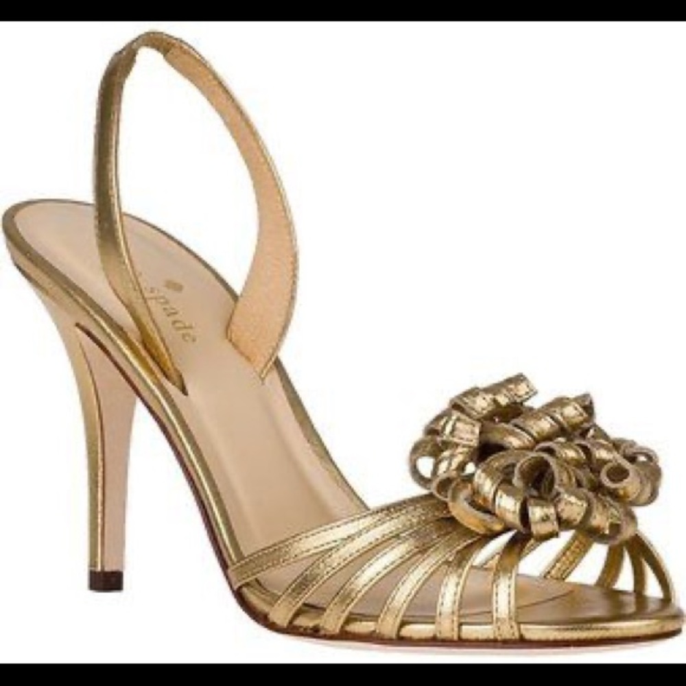 Kate Spade Gold Metallic Colby Slingback Heels Shoes size 8B Excellent 😁